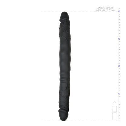 Grote realistische zwarte dubbele dildo van 40 cm lang. Van het merk EasyToys, perfect voor gay mannen en te koop bij Flavourez.