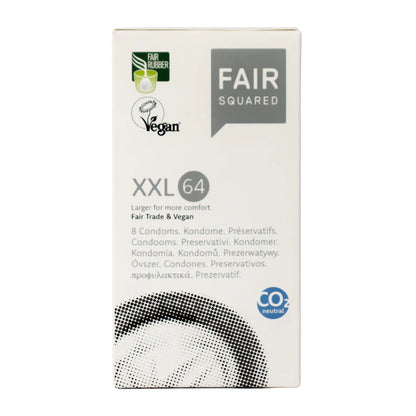 Fair Squared XXL condooms hebben een nominale breedte van 64 mm en zijn geschikt voor een XXL penis. XXL condooms koop je bij Flavourez.nl