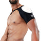 Sexy zwart schouderharnas met witte schouder pad, ontworpen door TOF Paris. Producten van TOF Paris zijn te koop bij Flavourez