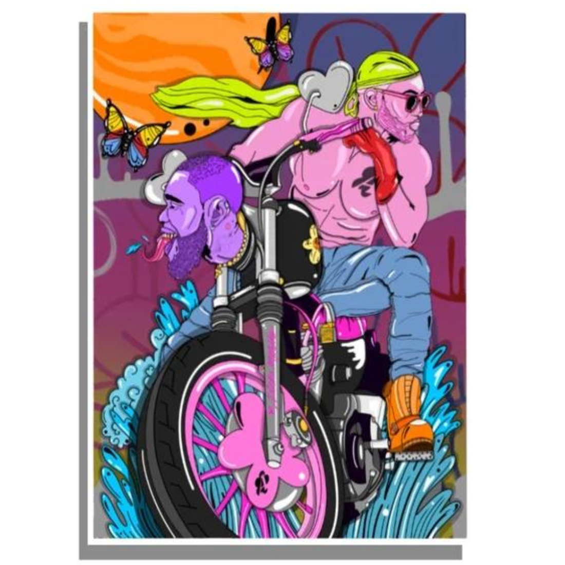 Zeer kleurrijke Poster Print 'Motorsquirt' geschilderd door Antzinyopants. Gay Art en LGBTQ+ Art van Antzinyopants is te koop bij Flavourez.
