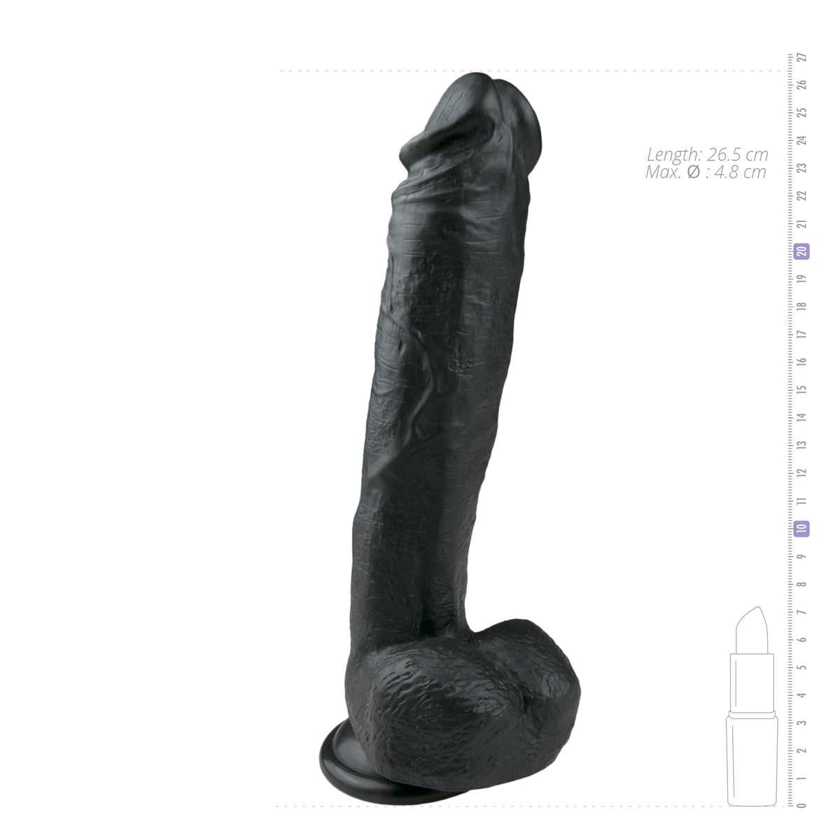 Realistische zwarte XXXXL dildo van 26.5 cm met balzak van het merk EasyToys en te koop je bij Flavourez.