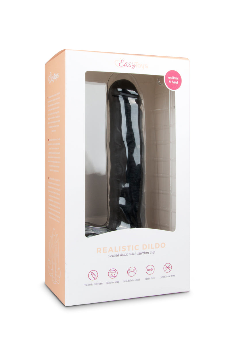 Realistische, zwarte, flexibele dildo van 26,5 cm met balzak van het merk EasyToys. Dildo's van EasyToys koop je bij Flavourez