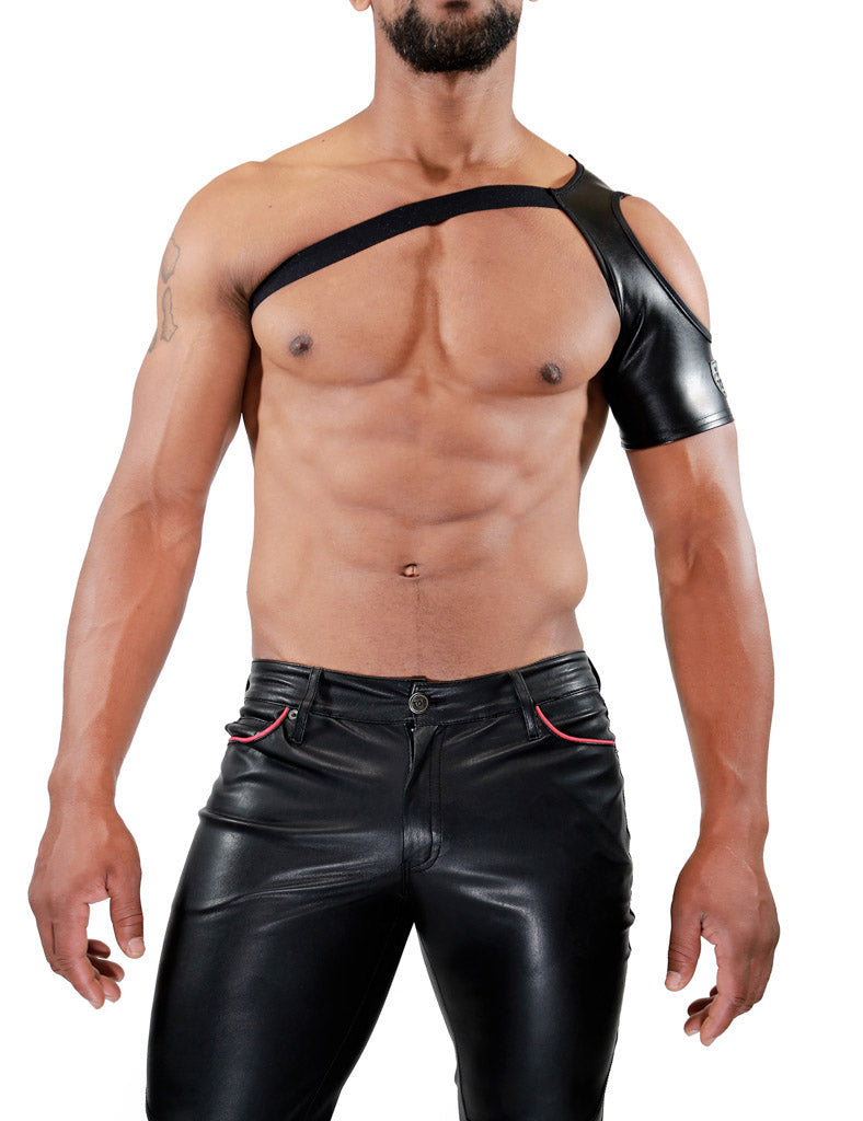 Sexy zwart schouderharnas met opening op de schouder, ontworpen door TOF Paris. Producten van TOF Paris zijn te koop bij Flavourez