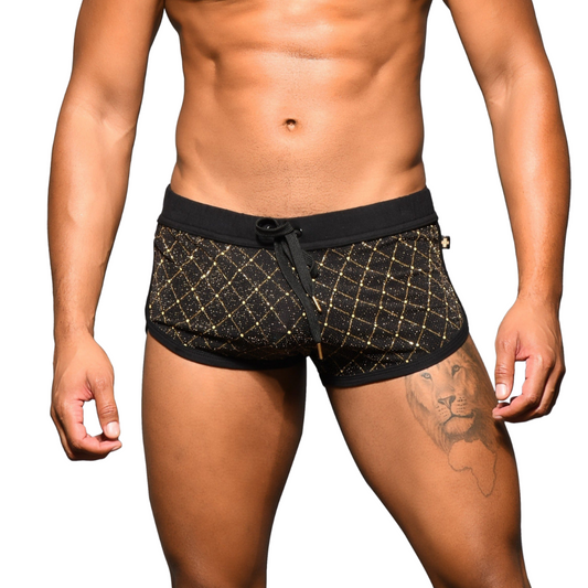  Zwarte Argyle Glam Short van Andrew Christian, perfect voor gay mannen en te koop bij Flavourez