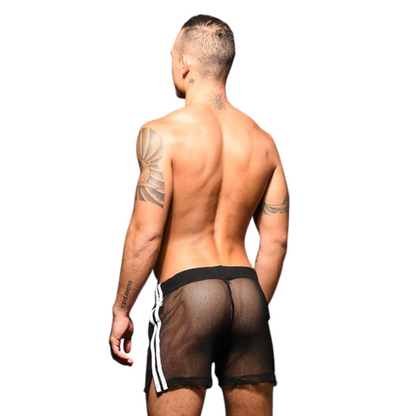 Sexy doorzichtige korte broek met 2 witte biezen aan de zijkant. Ontworpen door Andrew Christian. Perfect voor gay mannen en te koop bij Flavourez.