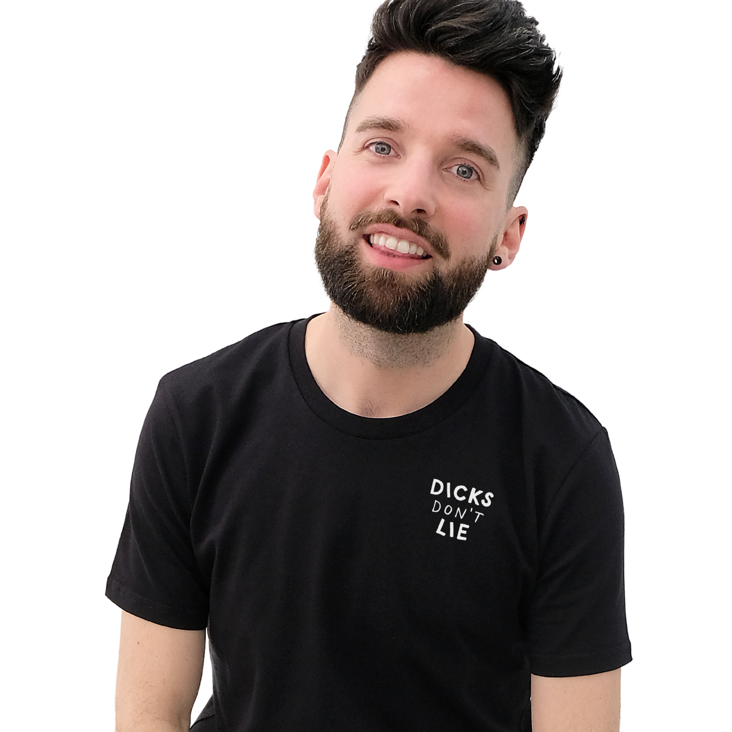 Zwarte Dicks Don't Lie tekst T-shirt van het merk Dicks Don't Lie perfect voor gay mannen en te koop bij Flavourez.
