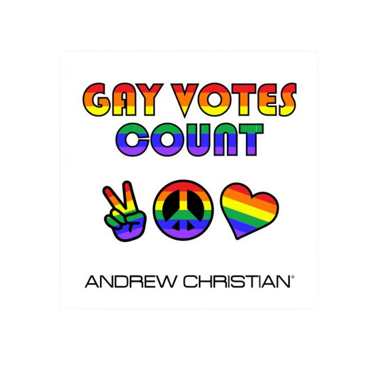Leuke stickers met gay thema of LGBTQ+ thema, zoals deze leuke stickers ontworpen door Andrew Christian koop je bij Flavourez! Deze "Gay Votes Count" sticker is erg uniek! Door deze producten te kopen steun je kleine en grote LGBTQ+ of Gay ondernemingen. Ben trots op wie je bent!