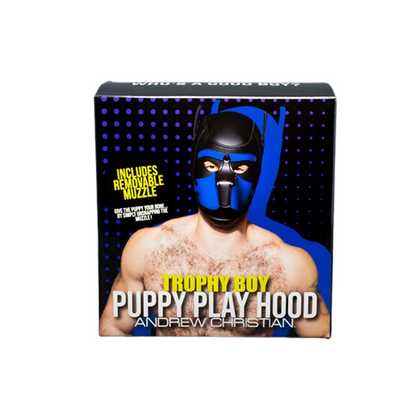 Zwart met blauw puppy fetish masker voor mannen ontworpen door Andrew Christian en te koop bij Flavourez.