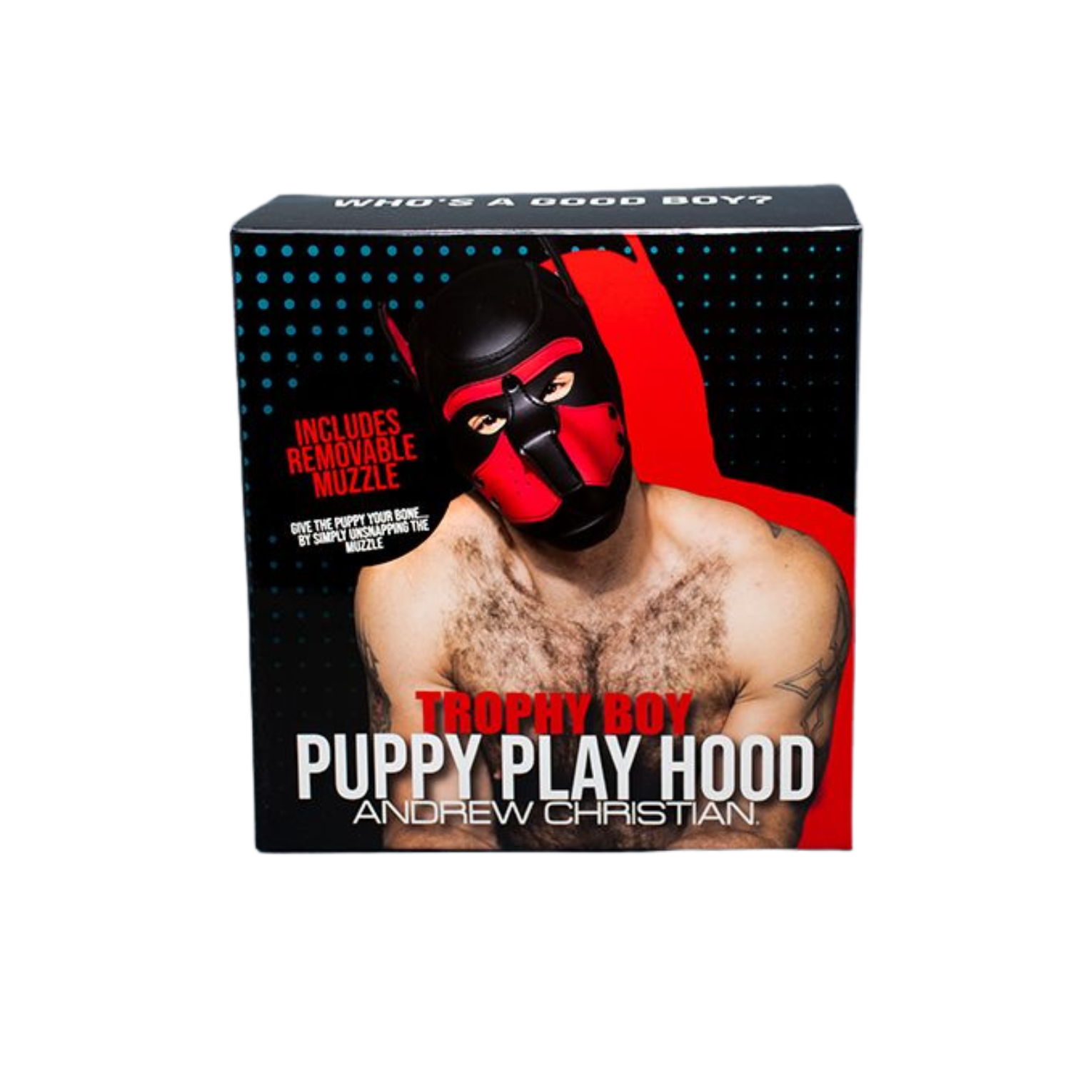 Zwart met rood puppy fetish masker voor mannen ontworpen door Andrew Christian en te koop bij Flavourez.