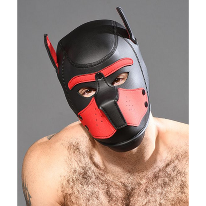 Zwart met rood puppy fetish masker voor mannen ontworpen door Andrew Christian en te koop bij Flavourez.