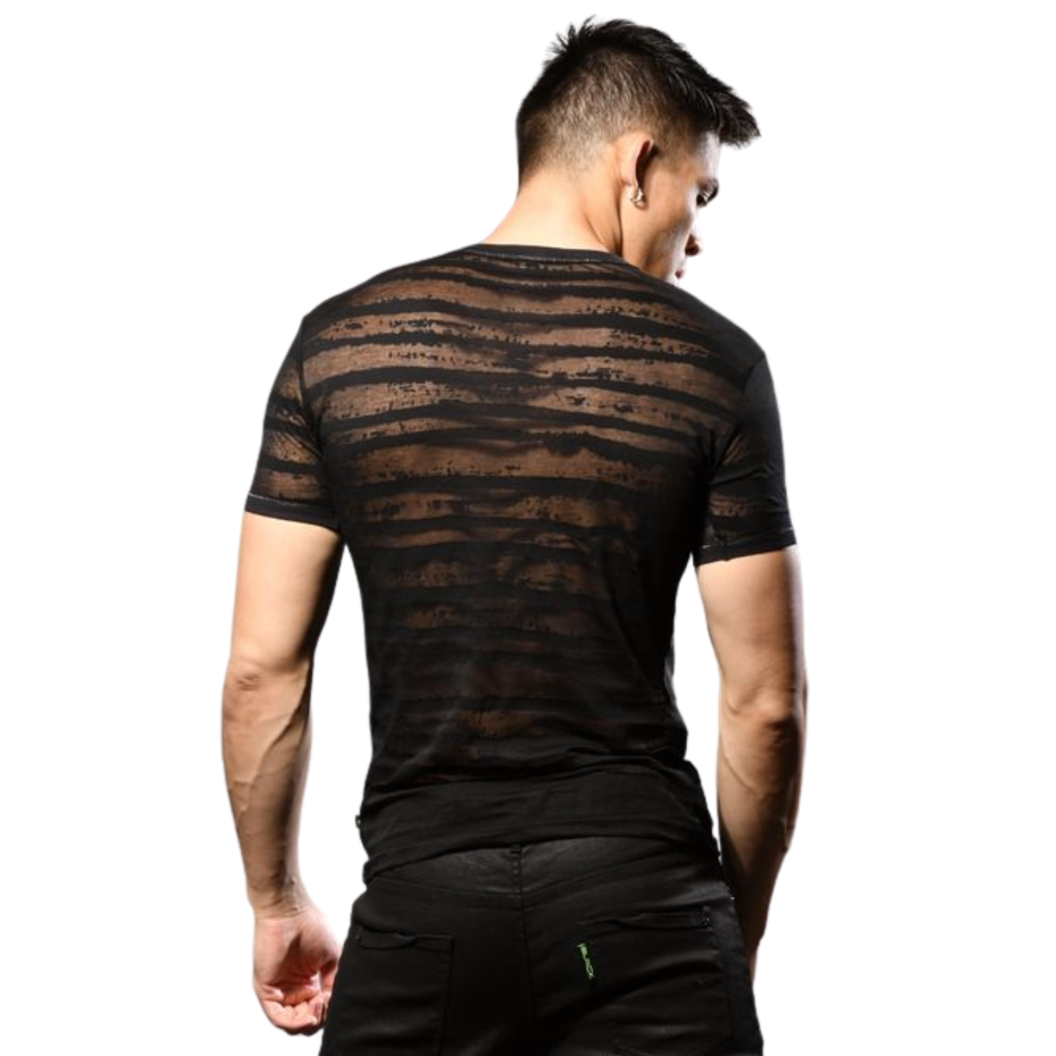 Zwarte Burnout Stripe Shirt van het merk Andrew Christian perfect voor gay mannen en te koop bij Flavourez.