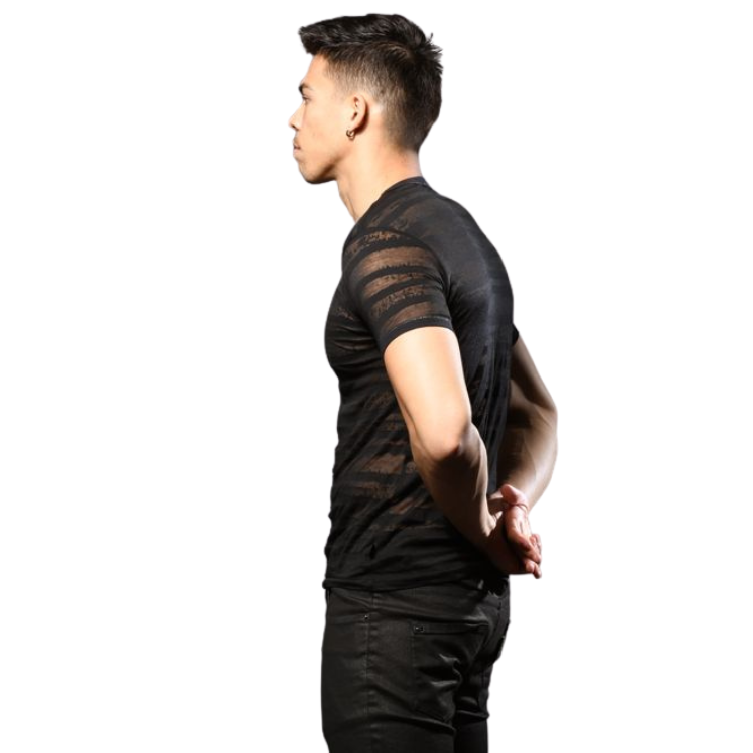 Zwarte Burnout Stripe Shirt van het merk Andrew Christian perfect voor gay mannen en te koop bij Flavourez.