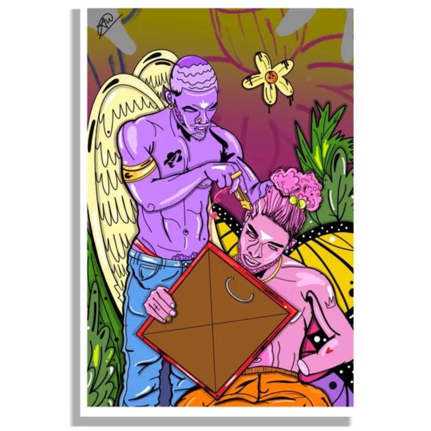 Zeer kleurrijke Poster Print 'Nu Beginnings' geschilderd door Antzinyopants. Gay Art en LGBTQ+ Art van Antzinyopants is te koop bij Flavourez.