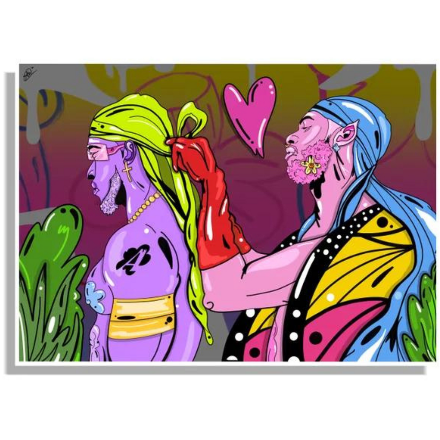 Zeer kleurrijke Poster Print 'Sprout Hood' geschilderd door Antzinyopants. Gay Art en LGBTQ+ Art van Antzinyopants is te koop bij Flavourez.