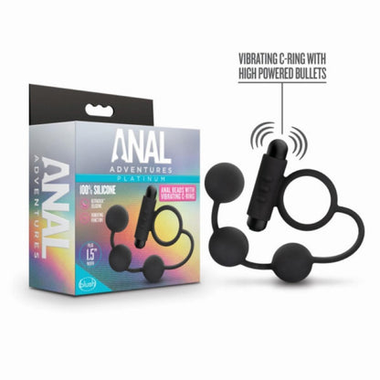 Zwarte vibrerende cock ring met anaalkralen van het merk Anal Adventures. te koop bij Flavourez