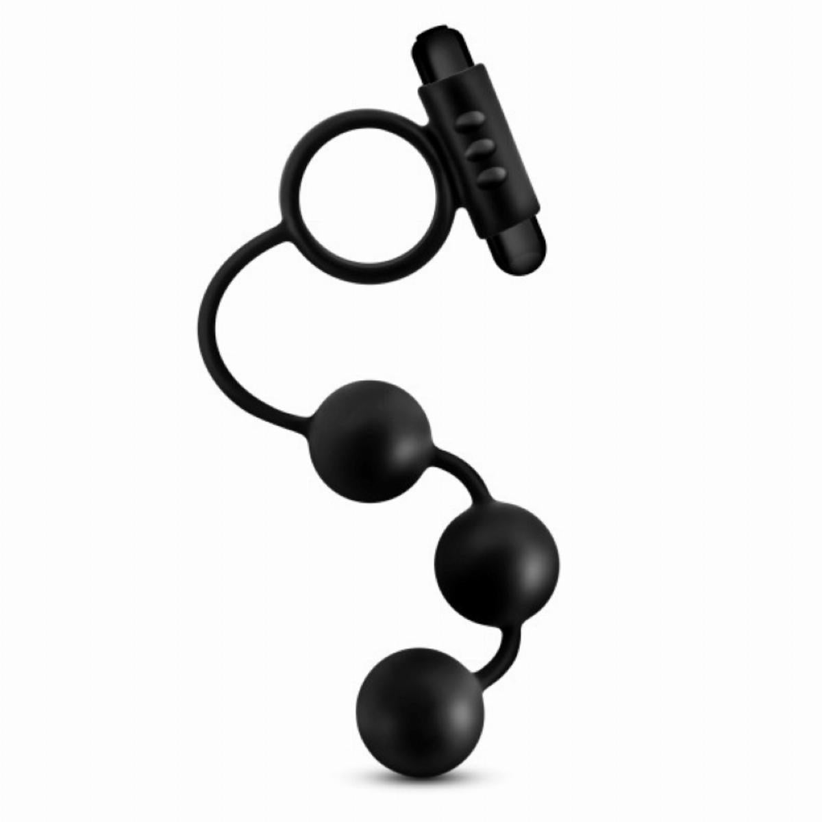 Zwarte vibrerende cock ring met anaalkralen van het merk Anal Adventures. te koop bij Flavourez